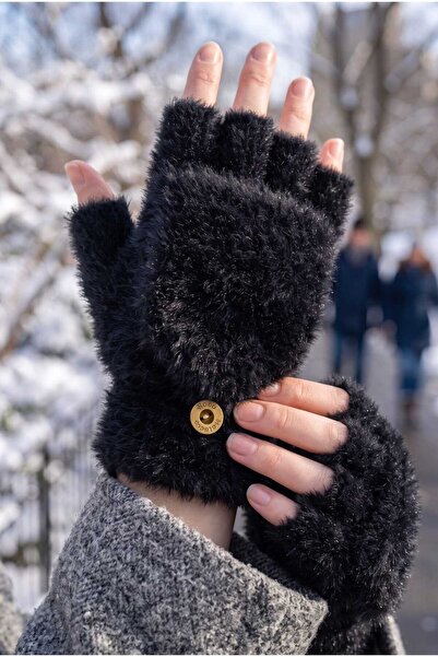 Aware Time kadın Angora triko Kapaklı kesik eldiven