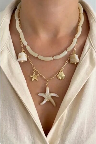 VNS Accessories سلسلة فولاذية من سلسلة Vip مع تفاصيل نجم البحر وقلادة خرزية م...