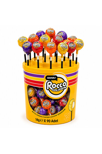Torzende ROCCO SAKIZLI LOLLİPOP ŞEKER 90 ADET 14 GR KARIŞIK MEYVE AROMALI