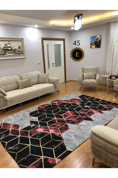 LİMAY Rug Cover - Elastic - Non-Spongy - Washable - Velvet Fabric - Living Ro...