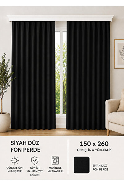 İQON Obična debela pozadinska zavesa crna – spremna za karnišu 150x260 cm
