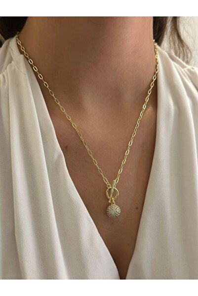 BYYEŞO Zircon Stone Bead Detail Steel Necklace