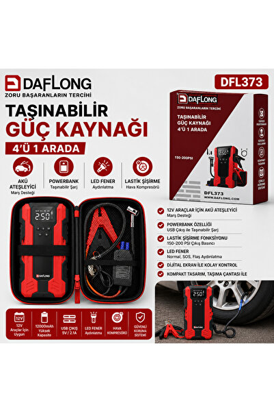 YTO 12 VOLT 4'Ü 1 ARADA TAŞINABİLİR GÜÇ KAYNAĞI AKÜ ATEŞLEYİCİ LASTİK ŞİŞİRME...