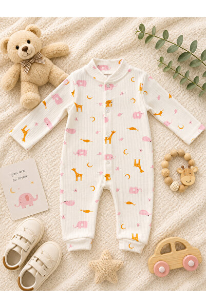 zepkids Baby Romper Patterned Long Sleeve Snap Fastener Unisex Cotton Romper