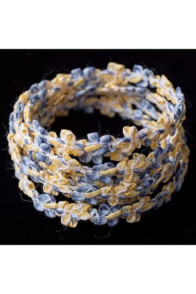 last icon Yellow Blue Floral Patterned Hand Knitted Flat Shoelaces