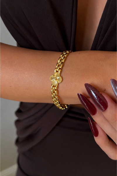 ANKA JEWELLRY Women's Steel Gold Small Flower Detail Chain Bracelet