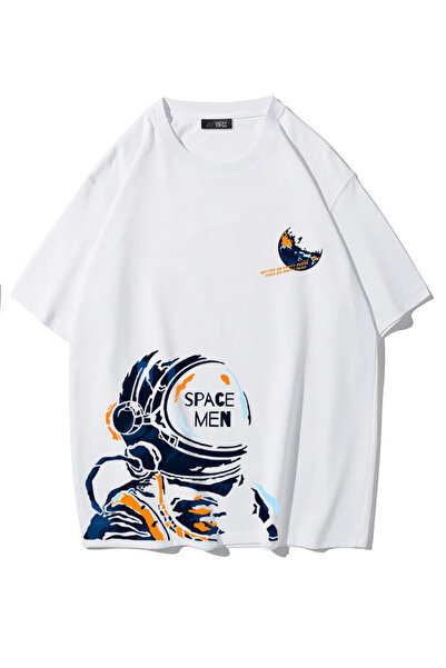 BRZ COLLECTION Unisex Oversize Space Men T-Shirt (White)