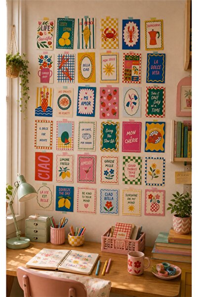 LABELOVE Dolce Summer Poster Kart Seti 36 Adet 10x15cm Çerçevesiz Kalın Kuşe ...