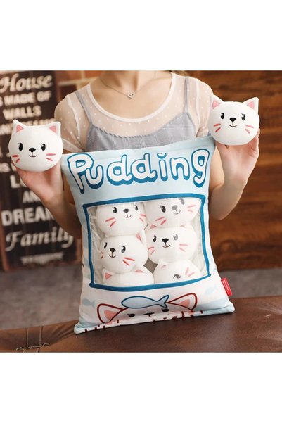 TİNEKE 8’li Peluş Kedi Yastığı Seti – Minik Yumuşak Kedi Oyuncağı ve Uyku Arkadaşı BEYAZ
