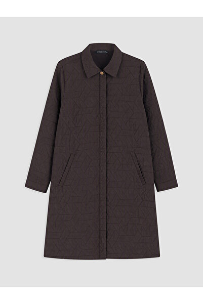 LC Waikiki Brown Shirt Collar Patterned Women's Coat