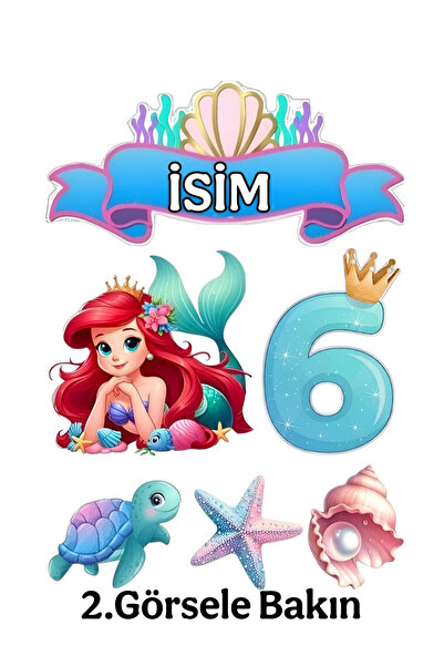 telaşe memuru Deniz Kızı Pasta Süsü Pasta Resmi Ve Baskısı 6 Yaş - Yenilebili...