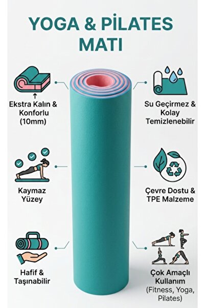 kamptek kamp teknolojisi Premium Pilates & Yoga Kamp Matı – 10 mm Kaymaz, Dar...