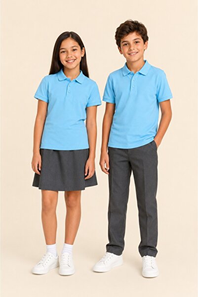 The Clover Unisex Blue 100% Cotton Polo Collar Short Sleeve T-Shirt for Girls...