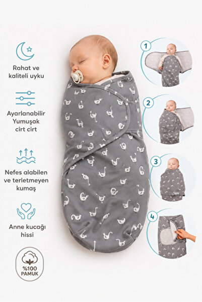 Mou&Kou 0-3 Months Baby Swaddle 100% Cotton Velcro Soft Combed Cotton Breatha...