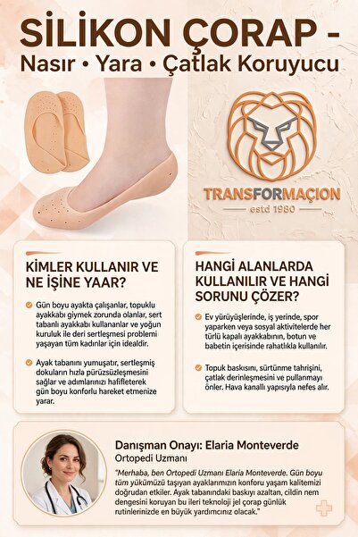Transformacion Silikon Çorap Topuk Çatlak Önleyici Hava Alan Nemlendirici Jel Ayak Koruyucu Patik 36-40 715574