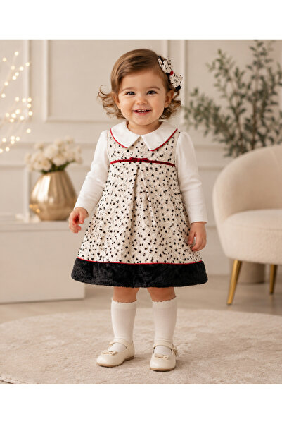 Alvadonna Tweed Baby Girl Dress with Baby Collar and Buckle Gift