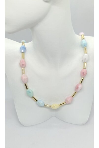 ndjewelry Candy Gold Color Pastel Stone Necklace (43+5 cm)