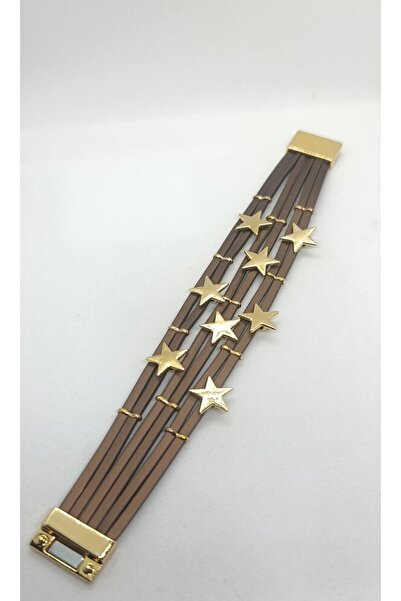 ndjewelry Stella Brown Leather Gold Star Magnet Bracelet (19 cm)