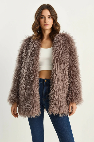 Generic Brand Women's Double Button Detailed Hooded Lined Soft Lilac Coat