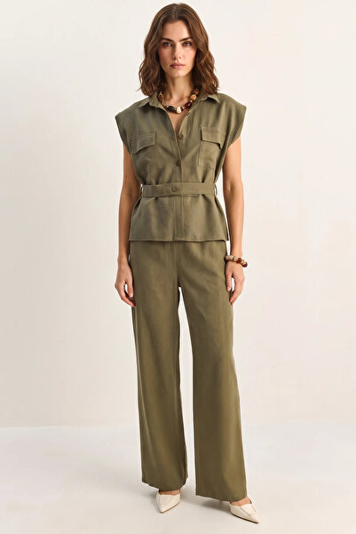 Efnaz style Women's Padded Belt Detailed Pocketed Vest with Elastic Waist Mod...