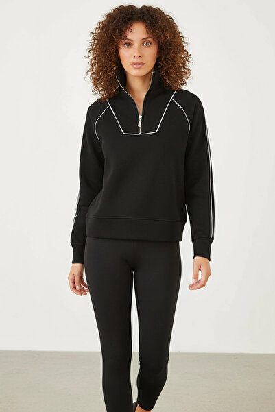 ALFA AKSESUAR 03 Women's Half-Zip Oversize Black Sweatshirt