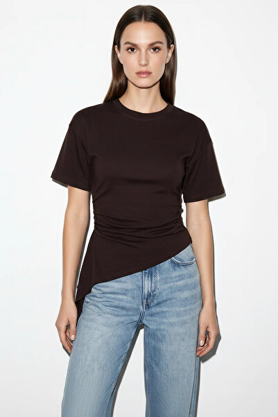 Efnaz style Women's Waist-Fitted Soft Textured Cotton Asymmetrical Cut Short ...