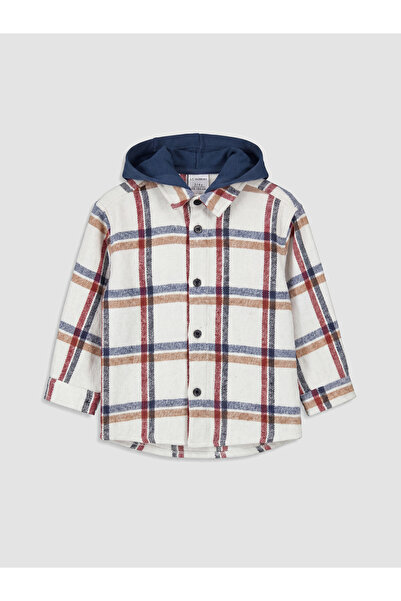 LC Waikiki Cămașă de băieți din twill în carouri, cu glugă