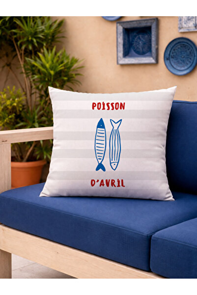Evmila Poisson Blue Fish Patterned Decorative Throw Pillow Cover Marine Summe...