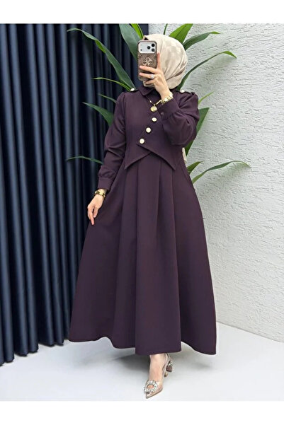 BETES Women's Hijab Double Crepe Fabric Dress with Pockets