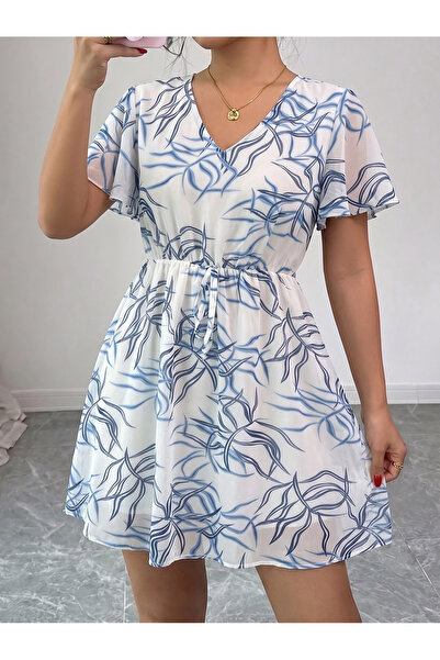 mass fashion Women's V-Neck Print Short Dress