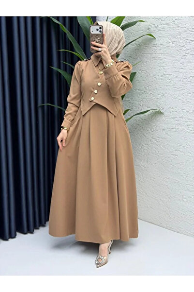 BETES Women's Hijab Double Crepe Fabric Dress with Pockets