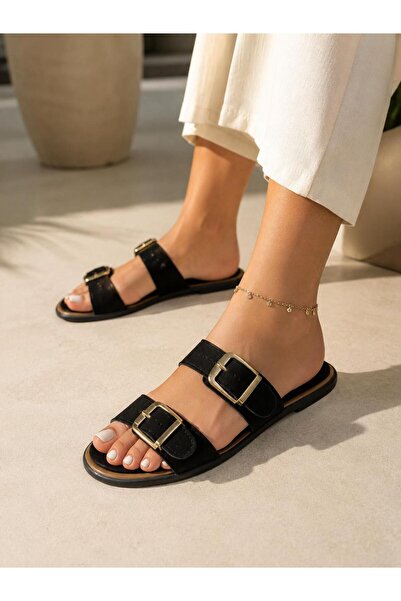 Pine Cone Double Buckle Slippers