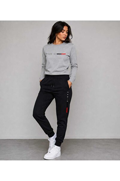 CLOTHES33 Zero Collar Sweat Suit 2-Piece Combination Winter Thin Paris Printe...