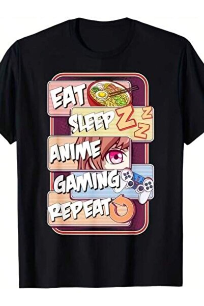 kai22 Eat Sleep Game Repeat Kawaii Otaku Anime Manga Men's Short Sleeve Casua...