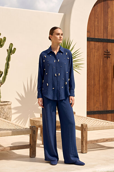 Missemramiss Marina Set with Shirt and Shell Trousers 5126 Navy Blue