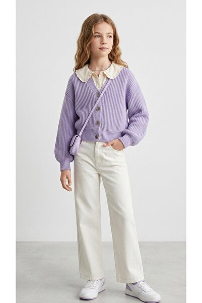 ADA YILDIZ KİDS Girl's Knitted Buttoned Knitwear Cardigan Lilac Color 6/14 Years