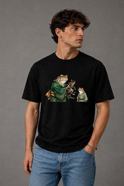 BAGAND Premium Japanese Frog and Cat Printed Oversize Unisex T-Shirt Kimono B...