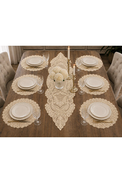 Lena Maison French Lace Runner and Supla Set for 6 People Cream
