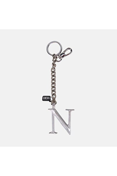Desa Silver Letter N Leather Charm / Keychain with Chain