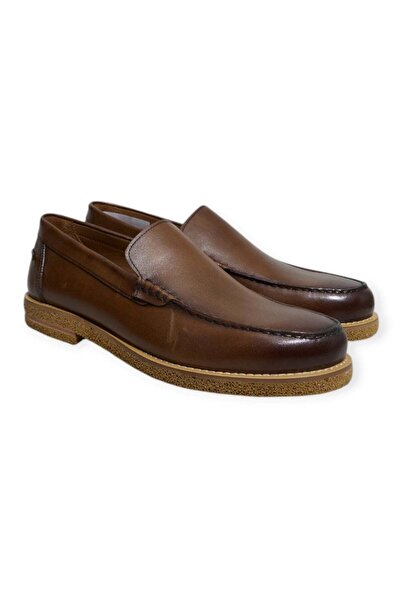 FRANCO CALVANI Brown Laceless Genuine Leather Men's Shoes