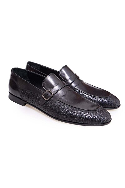 FRANCO CALVANI Black Color Laceless Genuine Leather Leather Sole Men's Shoes