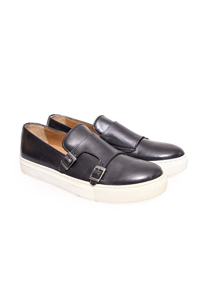 FRANCO CALVANI Black Color Laceless Genuine Leather Men's Shoes