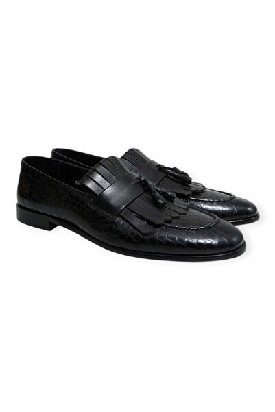 FRANCO CALVANI Black Color Laceless Genuine Leather Men's Shoes