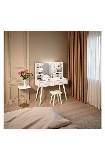Generic Bedroom Dresser and Stool Set, White Makeup Vanity Table for Girls wi...