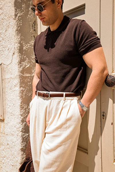 no7man Rimo Brown Buttoned Knitwear Men's Tshirt
