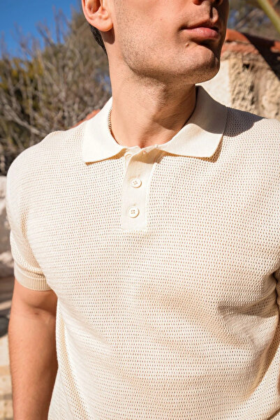 no7man Rimo Beige Buttoned Knitwear Men's Tshirt