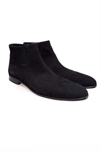 FRANCO CALVANI Black Color Laceless Genuine Suede Leather Men's Boots