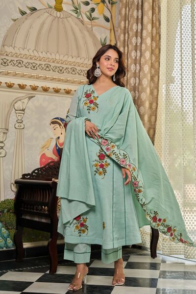 PRIYA'S PANACHE Women Premium Crush Cotton Anarkali Kurta Set with Dupatta | ...