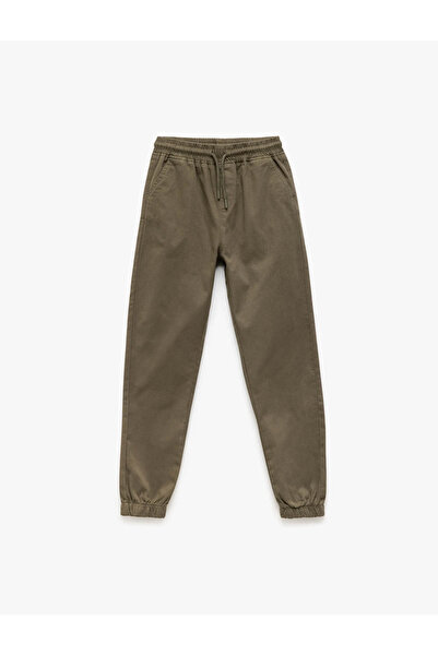 Koton Cotton Gabardine Jogger Trousers with Lace-Up Waist and Pocket Detail