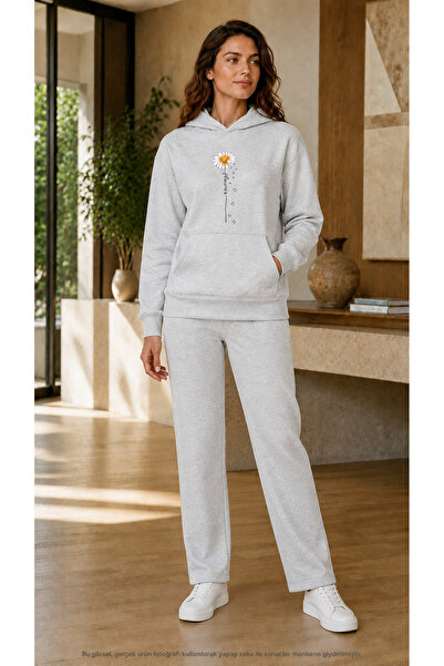 caddekombin Women's Daisy Spilt Hearts Printed 2-Piece Tracksuit Set/Round Ne...